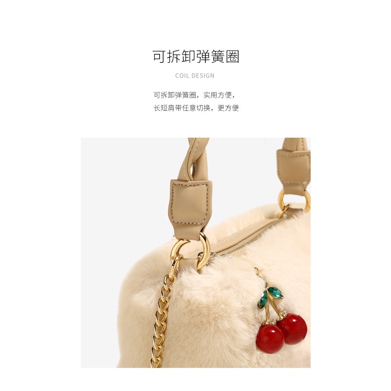 Túi xách tay JASMIN NOIR vải lông xù dáng vuông nhỏ thời trang dành cho nữ