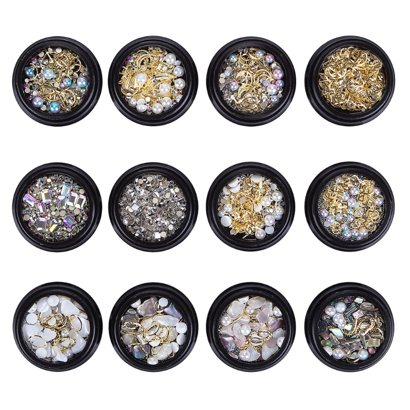 1 Hộp Nhãn Dán Trang Trí Móng Tay Nghệ Thuật Đính Đá Kim Loại Nhiều Hình Dạng DIY Sa