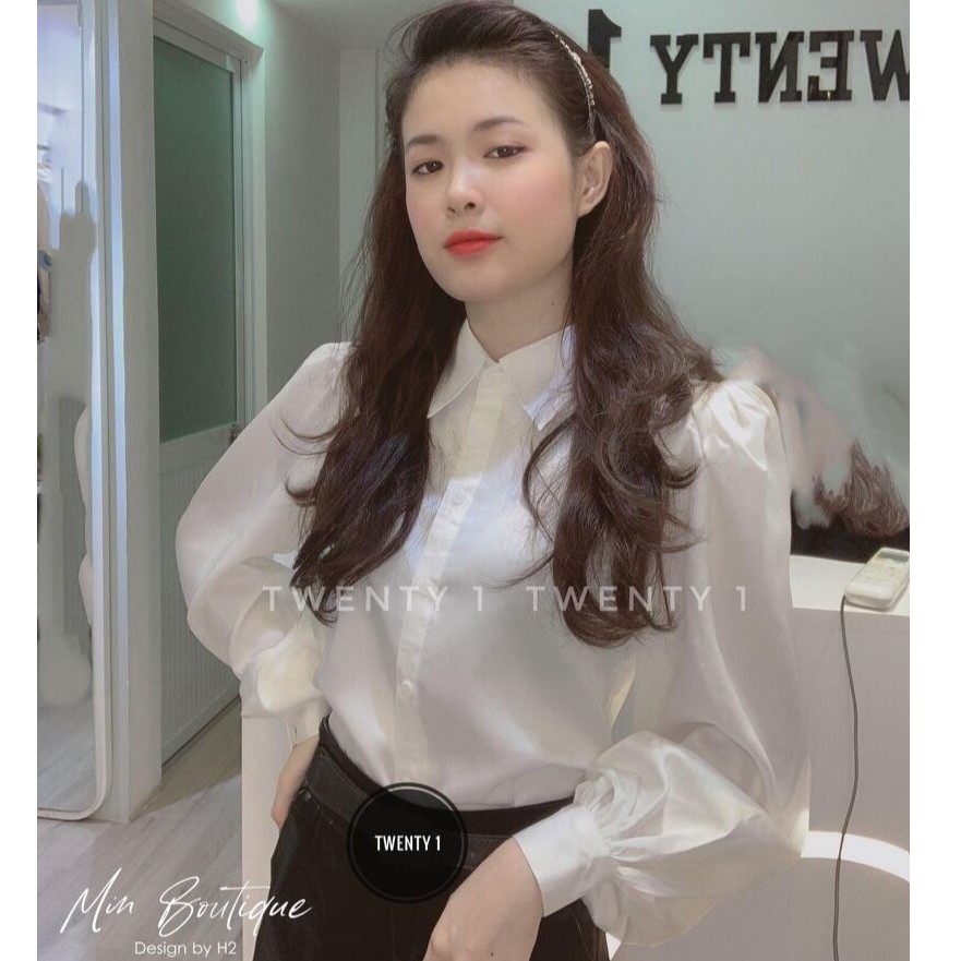 Áo sơ mi lụa bóng bo tay hàng đẹp cổ đức