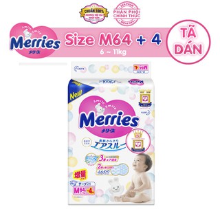 Tã/bỉm dán Merries size M - 64 + 4 miếng (Cho bé 6 - 11kg)