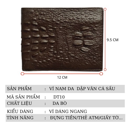 Ví nam da bò dập vân cá sấu dáng ngang nam tính NHÀ CỬA VÀ TIỆN ÍCH.