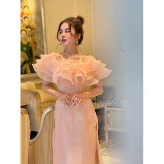 SET ÁO DÀI VOAN CÁCH TÂN TAY BỒNG CỔ BÈO ĐÍNH HOA TRẮNG NHẸ NHÀNG DUYÊN DÁNG