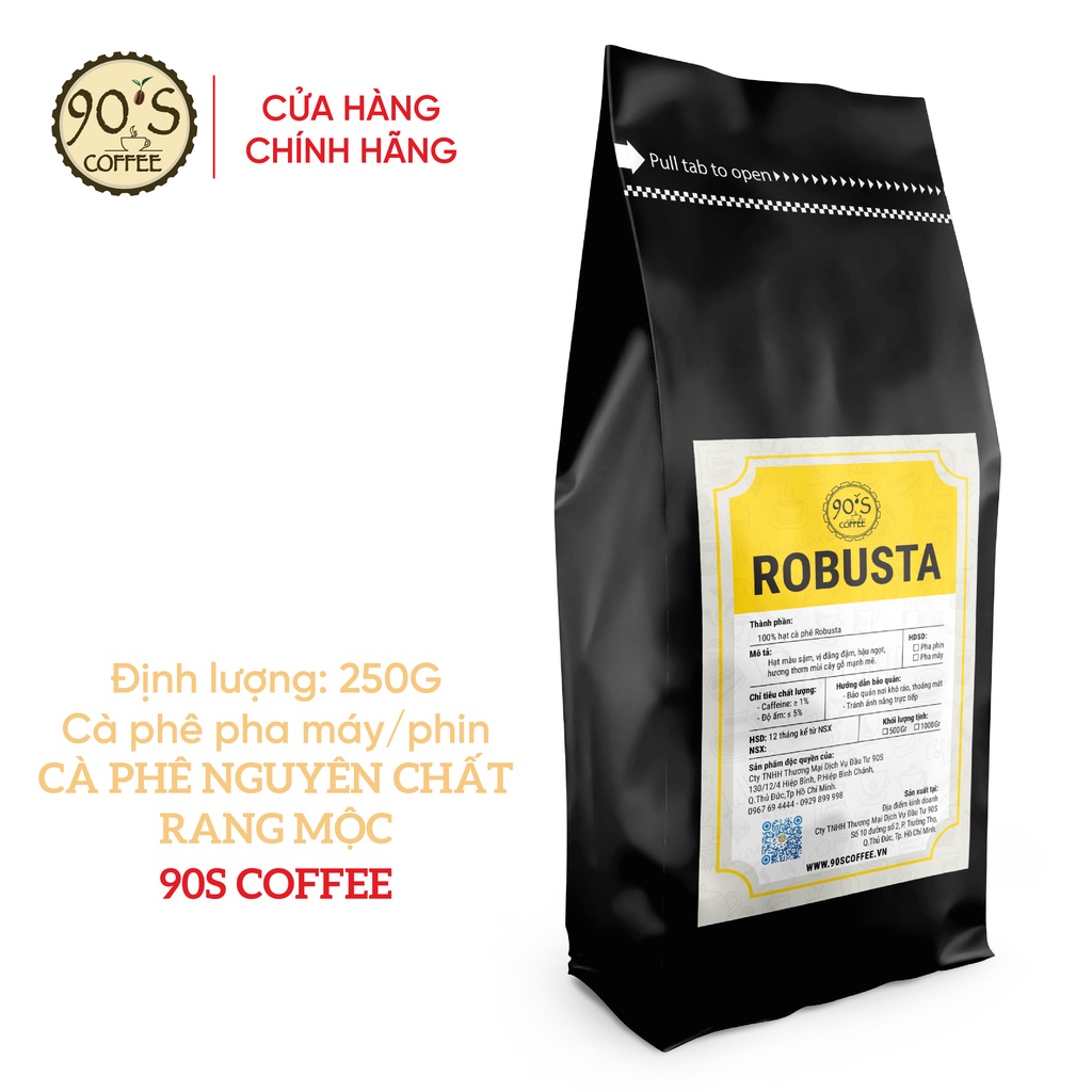 [Chất Lượng Cao] 250Gr Cà Phê Robusta Rang Mộc Nguyên Chất  | 100% Cà Phê Sạch Cao Cấp | 90S COFFEE