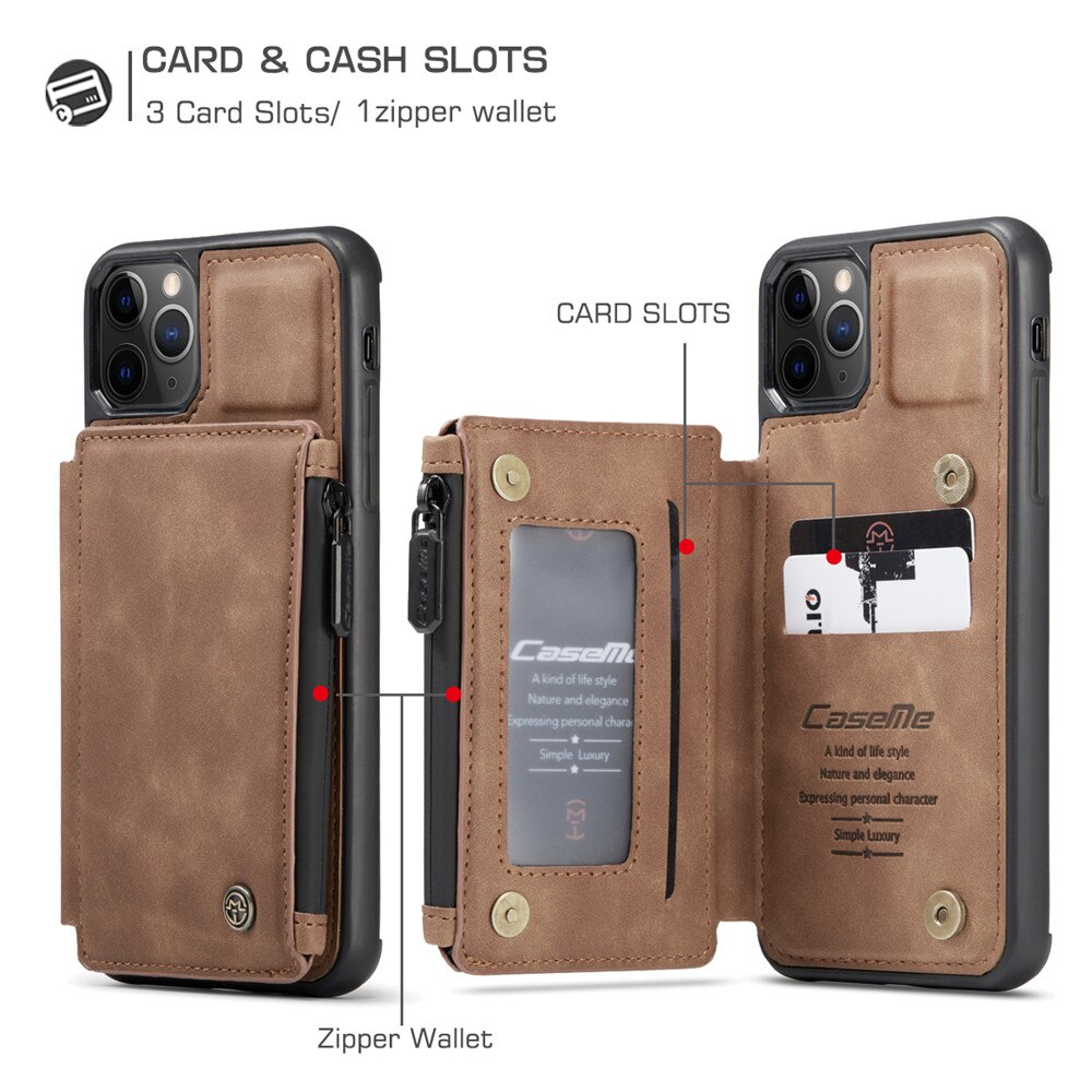 iPhone 12 Pro Max 11 Pro XS Max iPhone 12 Mini XR X 8 7 Plus CaseMe Brand Luxury Zipper Wallet Leather Magnetic Card Slots Purse Back Phone Bags Case