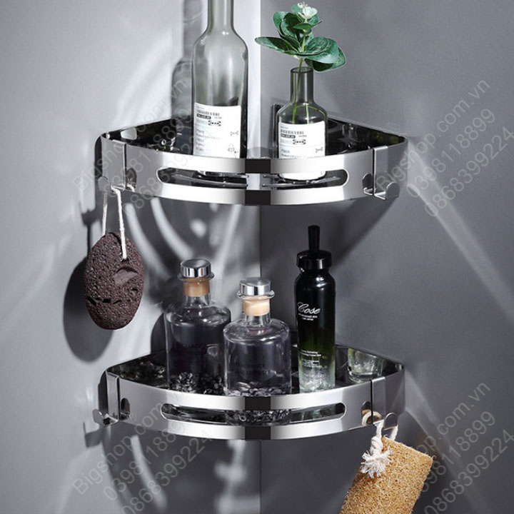 [Bigsellers] Kệ góc để đồ thông minh đa năng bằng inox 304, lắp nhà tắm, bếp loại gắn tường bằng keo hoặc vít | BigBuy360 - bigbuy360.vn