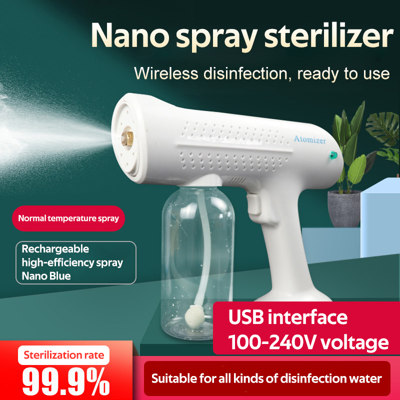 【Ready Stock】2600mah 16w 500ml Handheld Wireless Atomizer Fogging Machine Blue Light Nano Spray Gun Disinfectant Spray Machine Wireless Disinfection Gun
