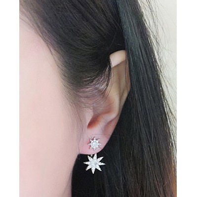Bông tai mạ bạc 925 hình tròn/ ngôi sao/ chim công/ trái tim/ ngôi sao/ chiếc lá/ lông công thời trang Hàn Quốc cho nữ