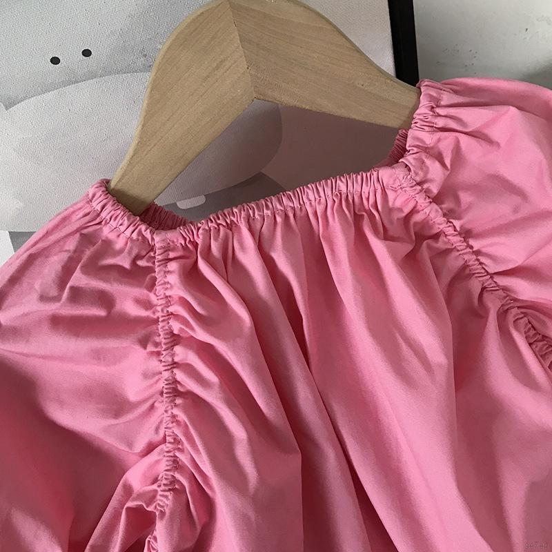 Đầm xòe tay phồng màu trơn phong cách Hàn Quốc thời trang ngọt ngào cho bé gái 80-140cm