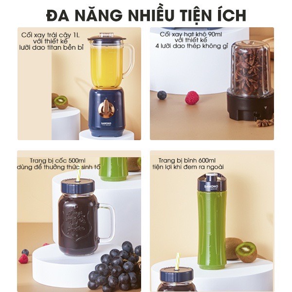 Máy xay sinh tố đa năng SAMONO SW-TBB350 công suất 350W 2 cối phiên bản màu trắng sữa - Hàng chính hãng