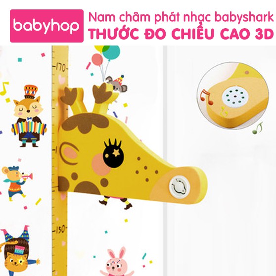 Thước đo chiều cao cho bé 3D Babyhop thước đo dán tường, có nam châm phát nhạc