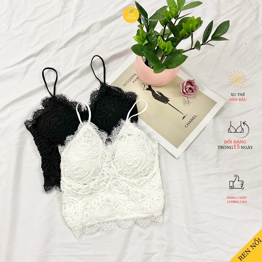 Áo Hai Dây Ren Hoa Nổi Có mút Ngực Sexy Tep Fashion - A2D008