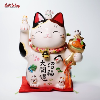 Mèo Thần tài "Đại Khai Vận Chiêu Phúc" 27cm cầm búa cá KOI - 7453 - Hãng thủ công Yakushigama Nhật Bản