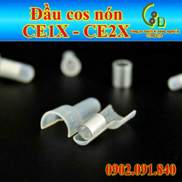 Đầu cos nón CE-1x CE-2x 1000cái, cosse mũ chụp, cốt cút bấm nối cánh dây điện 1.25mm, 2mm bằng đồng bọc nhựa