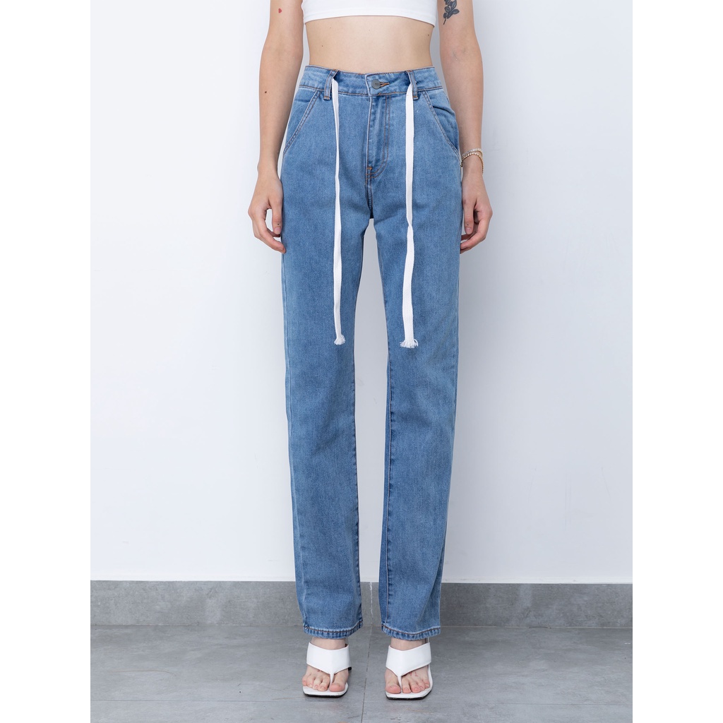 Quần Jean Nữ White String Blue , Chất Jean Dày Dặn , WQJ000058,SOMEHOW