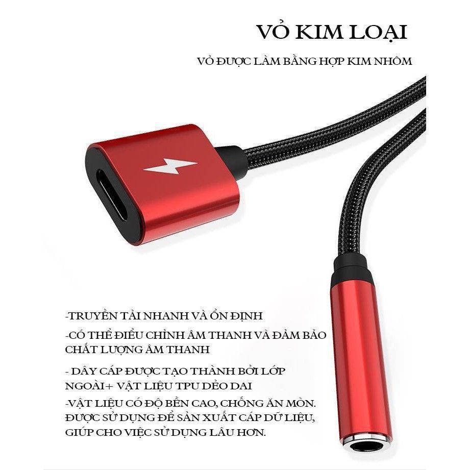 Jack Chuyển Đổi iphone + Rắc Chia Cổng Vừa Sạc Vừa Sử Dụng Tai Nghe - Hỗ Trợ Mic Cho iPhone 7 đến 11promax