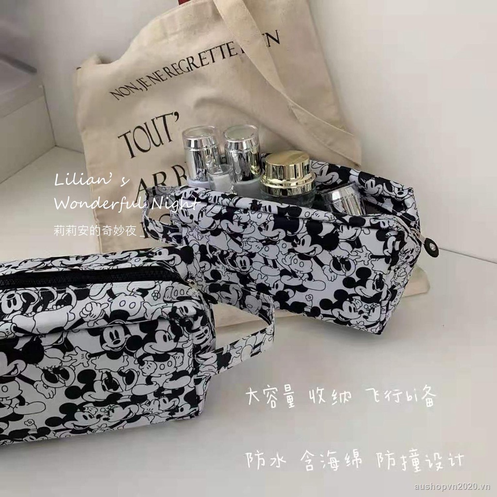 Túi đựng mỹ phẩm xách tay cỡ lớn chống thấm nước in hoạt hình Mickey phong cách Hàn Quốc