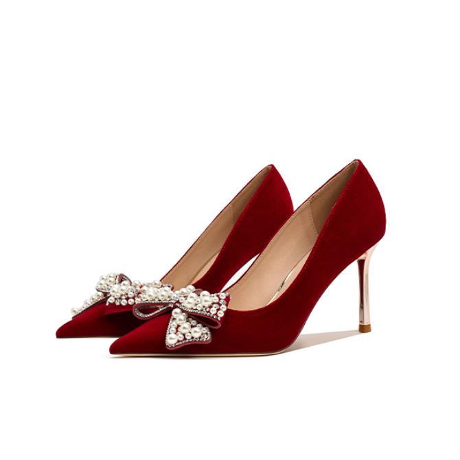 Giày Cao Gót Màu Đỏ Phong Cách Trung Hoa Mới 2022 Cho Cô Dâu