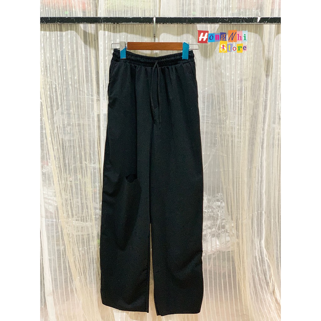 Quần Ống Rộng Rách Gối Màu Đen Lưng Thun Culottes Ulzzang Unisex - MM