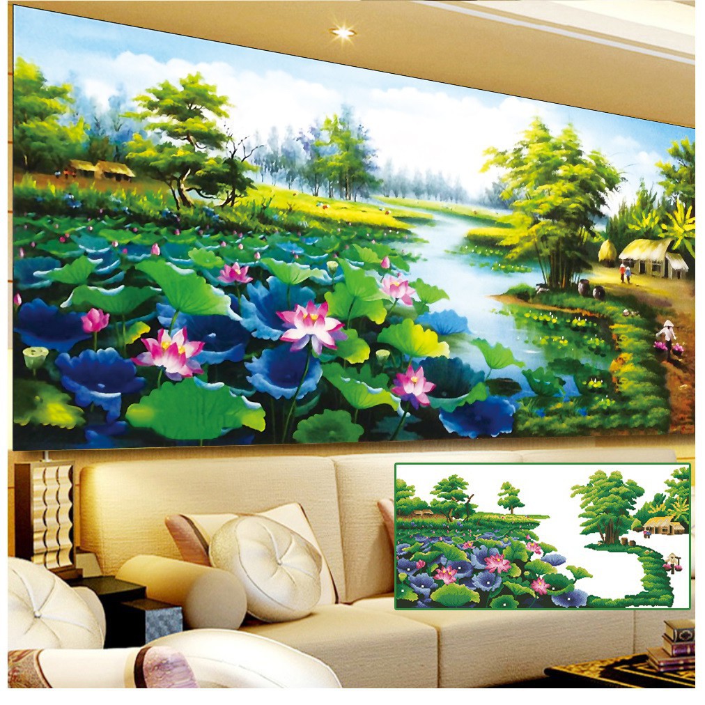 Tranh đính đá Đầm Sen Kt 120*65cm