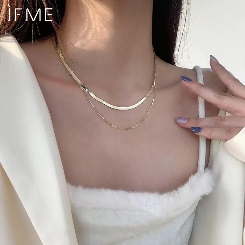 IF ME Dây chuyền thiết kế hai lớp màu vàng thời trang thanh lịch cho nữ