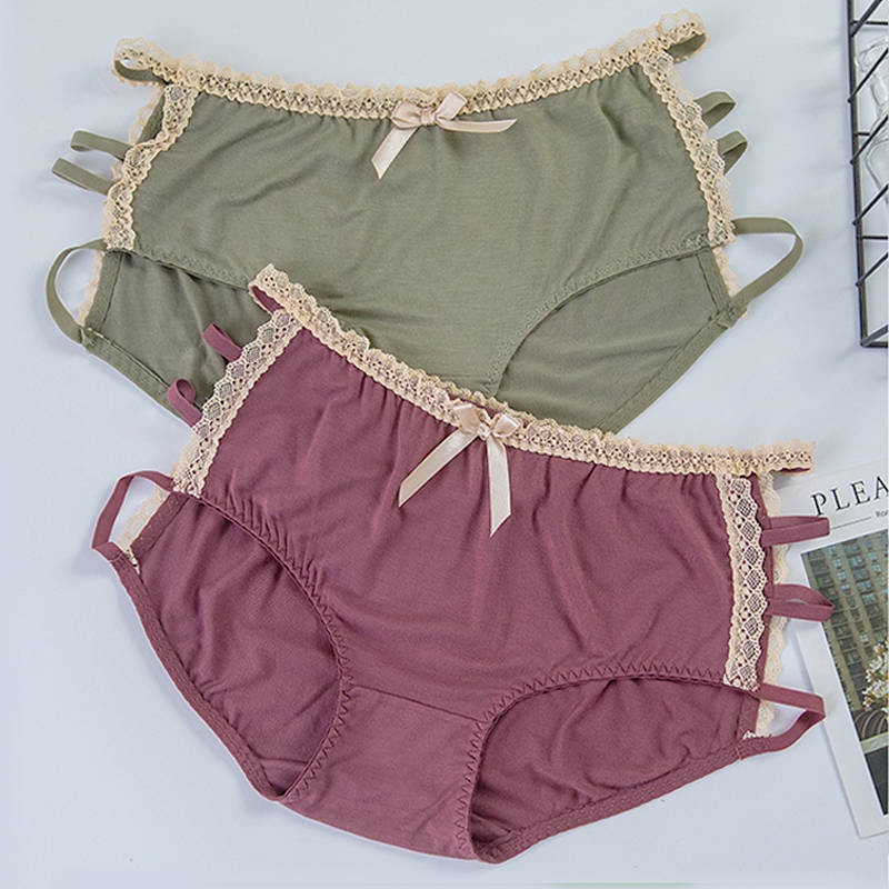 Kích thước lớn Đồ lót Nữ Fat MM Thoải mái Cotton Medium Eo thoáng khí Cô gái Modal Nhật Bản Ren bên không có dấu vết Tri