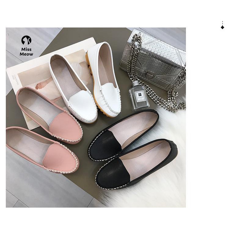 Miss meow Giày Doudou nữ mùa xuân 2021 mới thoải mái và đa năng lười một chân | BigBuy360 - bigbuy360.vn