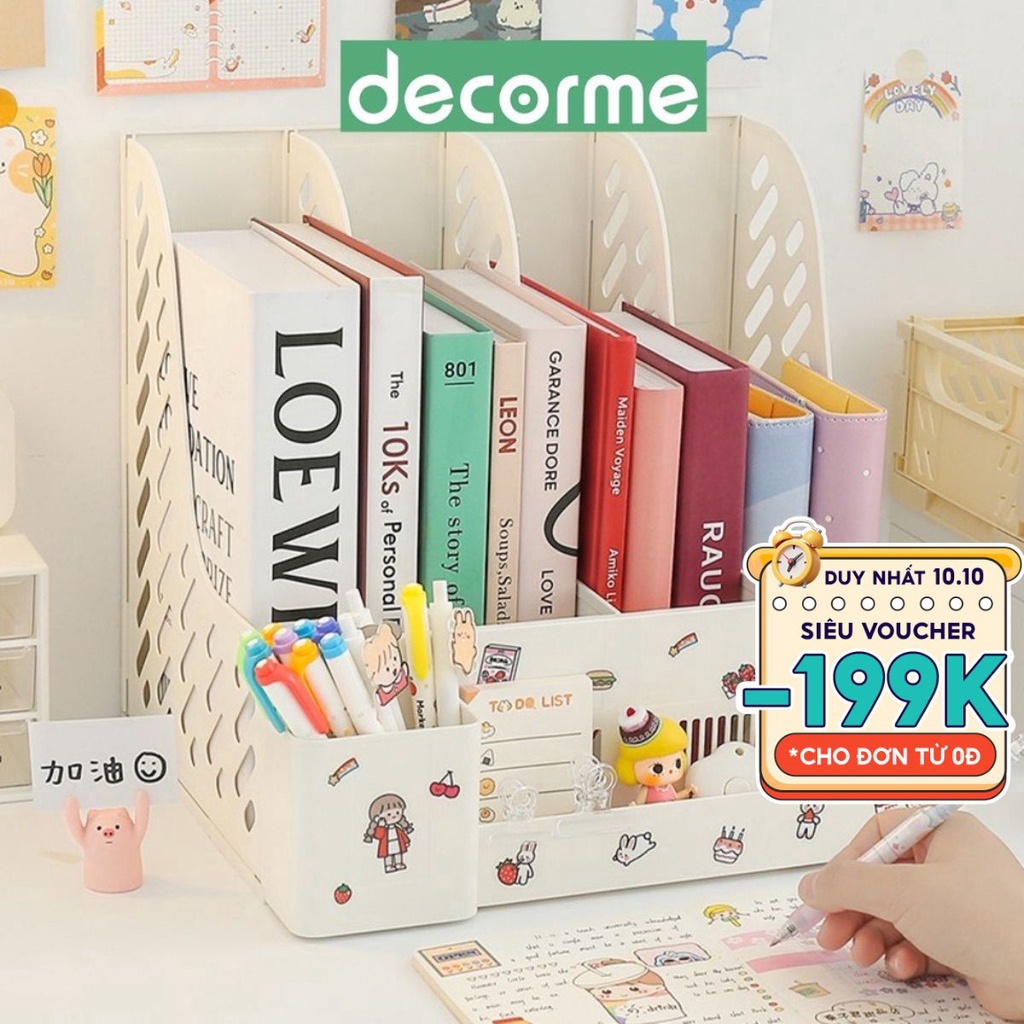Khay đựng tài liệu văn phòng A4 4 ngăn DecorMe FQ  để bàn học lưu trữ sách vở văn phòng phẩm