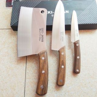 Bộ 3 Dao Lưỡi Thép Cán Gỗ Siêu Sắc SEKI Nhật Bản
