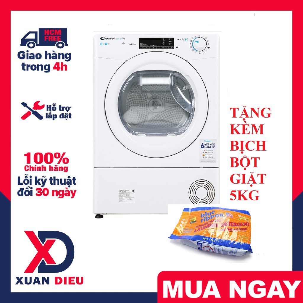 Máy sấy Candy 10 Kg CSO C10TE-S Mới 2020, Điều khiển máy bằng điện thoại có hỗ trợ NFC Đèn báo làm sạch bộ lọc Sấy