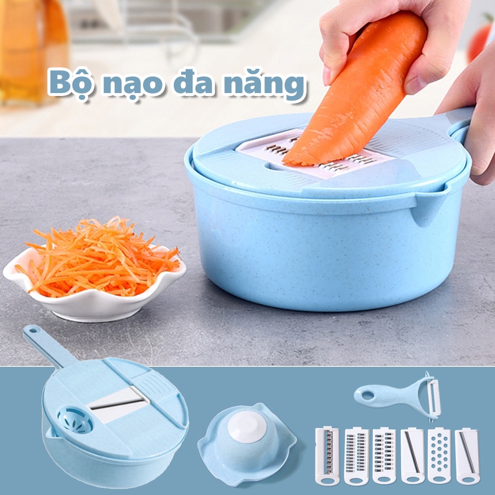LOẠI TỐT Bộ Dụng Cụ Nạo Rau Củ Quả Kèm Rổ 9 Trong 1- BỘ NẠO CỦ QUẢ LÚA MẠCH ĐA NĂNG