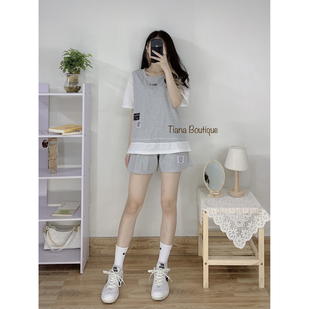 Bộ Đùi cotton tay lỡ Unisex - Bộ Phối zalang Quần đùi | BigBuy360 - bigbuy360.vn