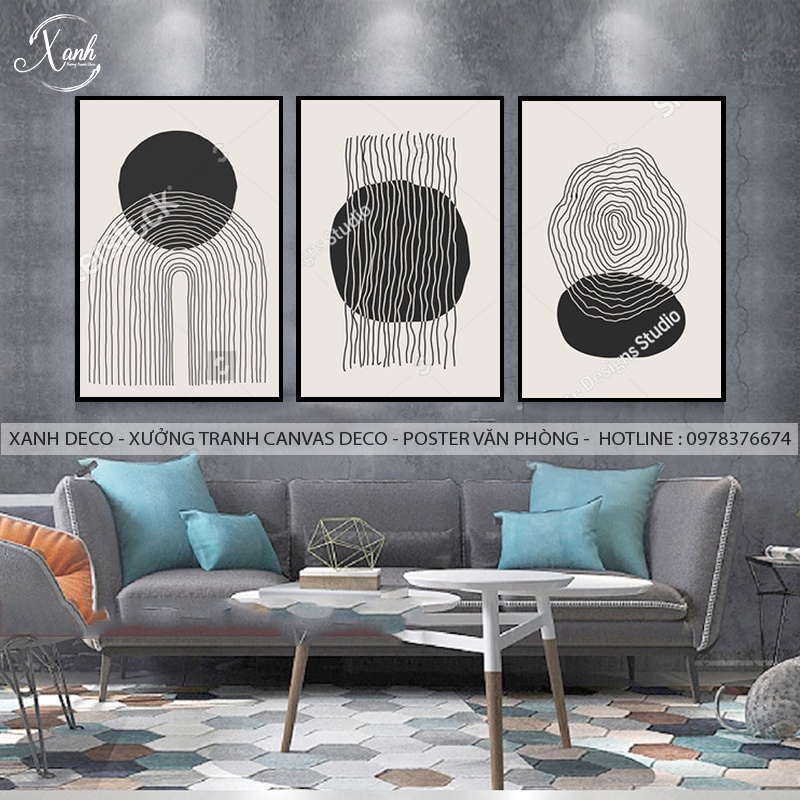 Tranh treo tường, tranh trang trí tông đen trắng hiện đại, tranh vải  treo phòng khách