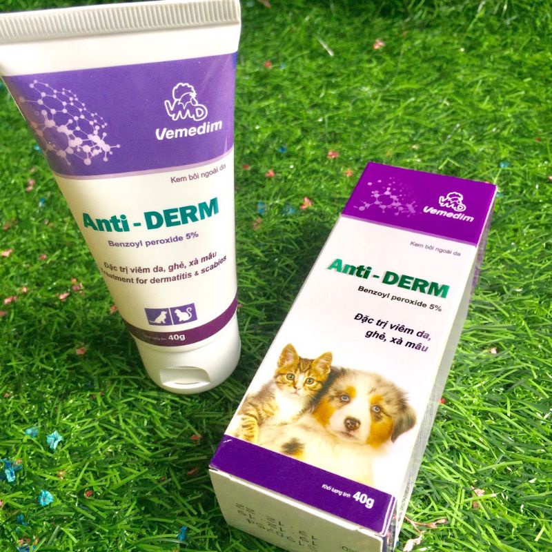 Đặc trị ve ghẻ viêm da xà mâu cho chó mèo , Kem bôi đặc trị Da á sừng vảy nến cho thú cưng - anti derm vemedim tuýp 40g