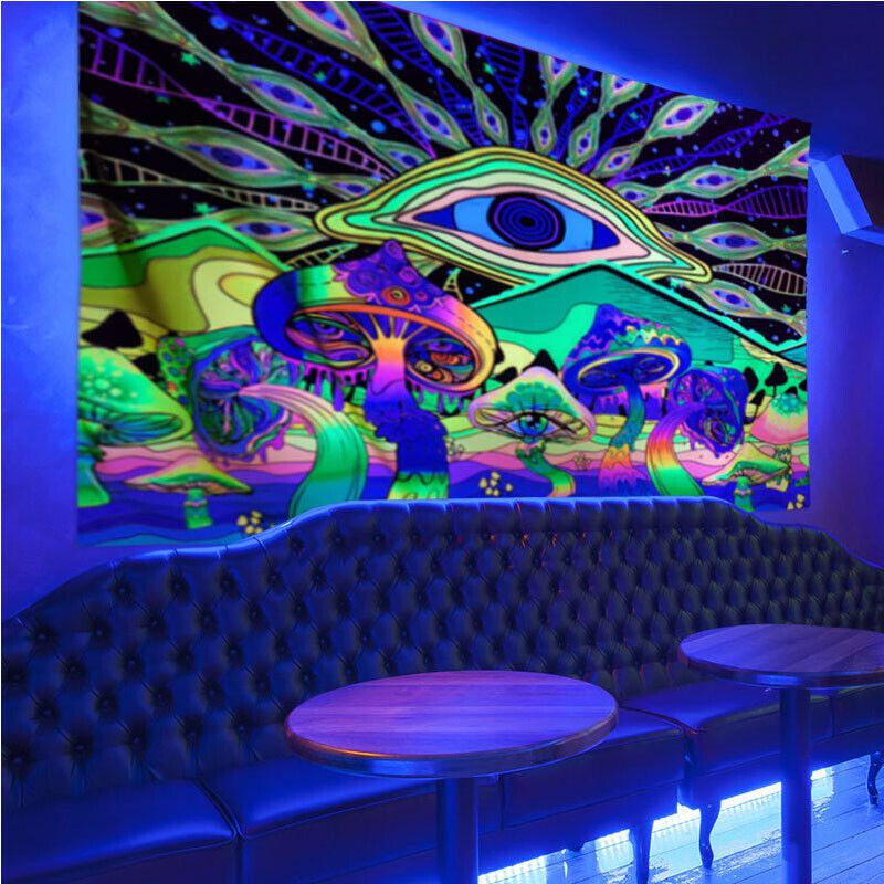 Thảm treo tường đèn Blacklight dạ quang họa tiết đa dạng trang trí phông nền Halloween cho nhà ở/ quán bar