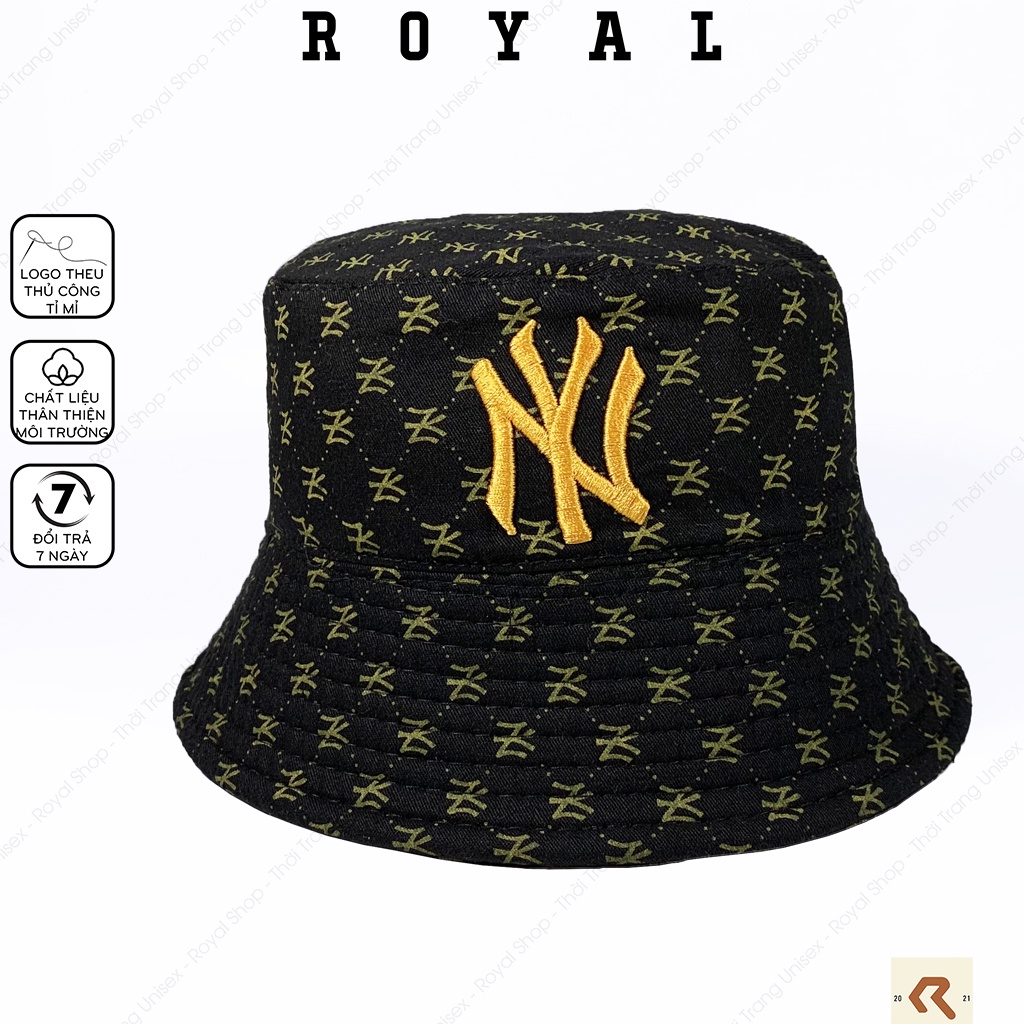 Mũ bucket mlb monogram ny nón bucket new york yankees vải kaki cotton - Royal Shop