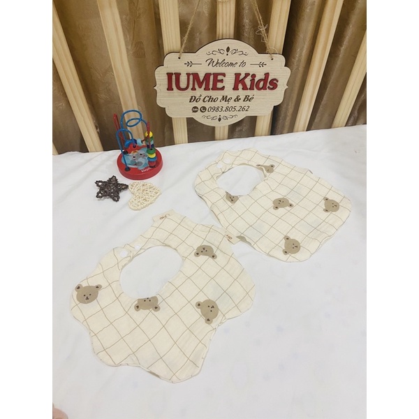 Set chăn gối hoạ tiết gấu kẻ vải xô muslin cao cấp cho bé sơ sinh, chính hãng IUME Kids