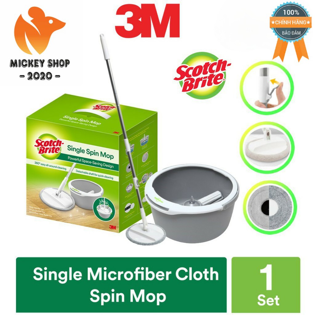 [Sản Phẩm Mới] Bộ Cây Lau 360 Độ Cải Tiến Scotch-Brite 3M - Single Microfiber Cloth Spin Mop –Hàng Chính Hãng