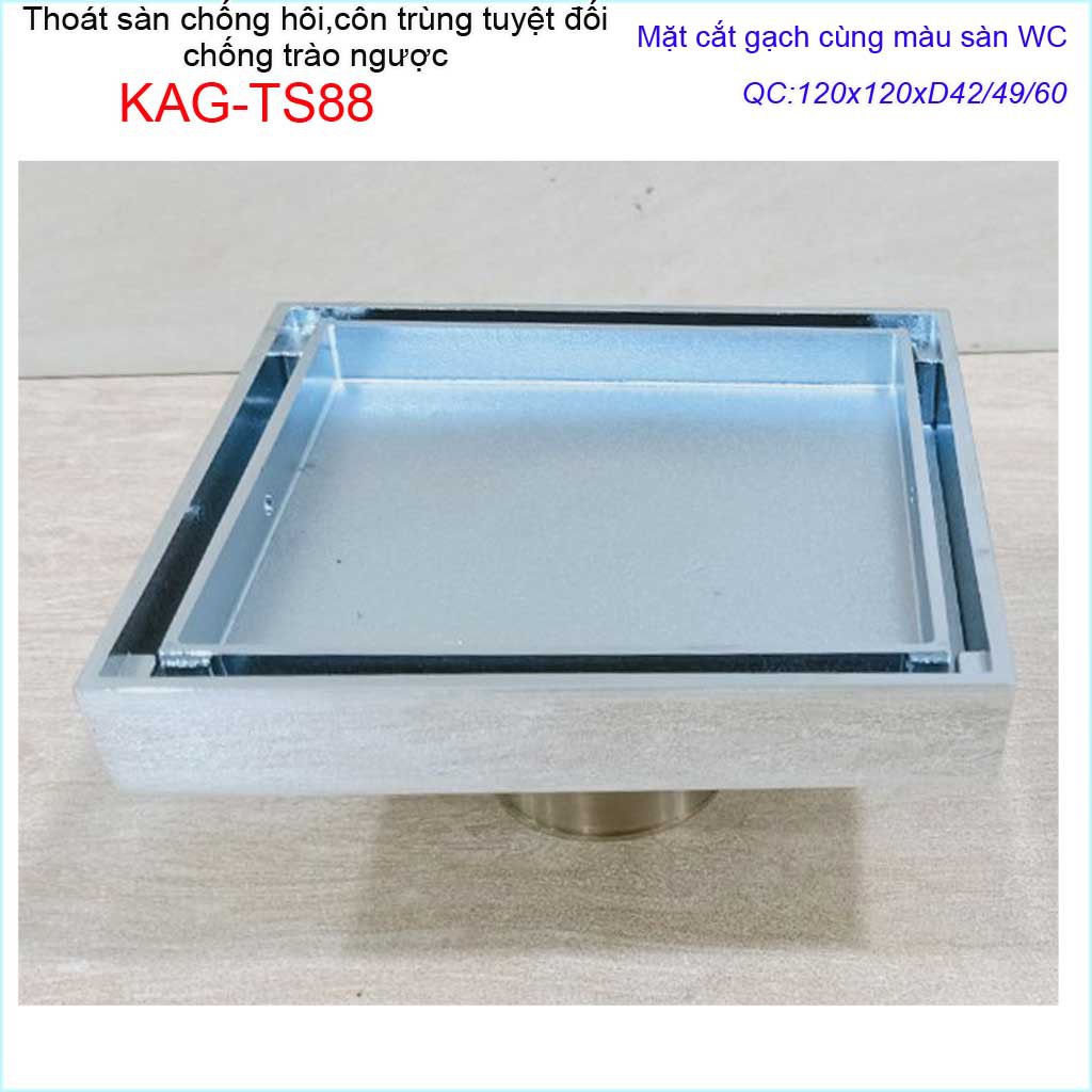 Thoát sàn mặt cắt gạch 12x12cm, thoát sàn âm KAG-TS88, phễu thoát sàn chống hôi chống côn trùng Inox Roca