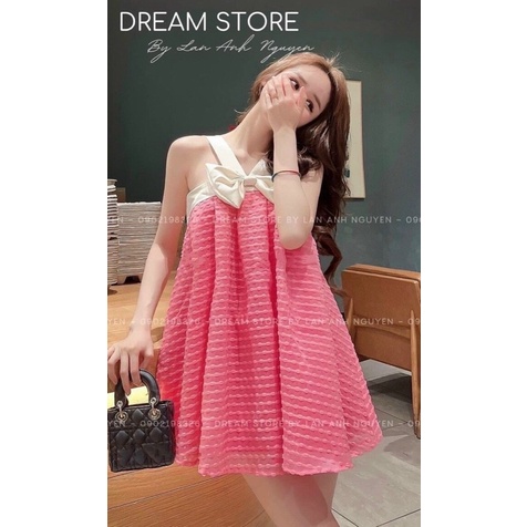 ĐẦM XOÈ CỔ YẾM VẢI XỐP HỘT QC - PHỐI DÂY NƠ CHẤT TAPPA