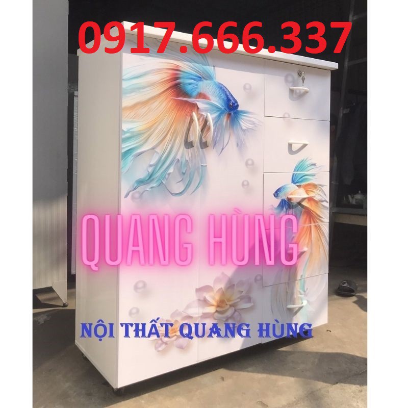 Tủ nhựa đài loan 2 cánh 5 ngăn in 3D hai con cá giá rẻ