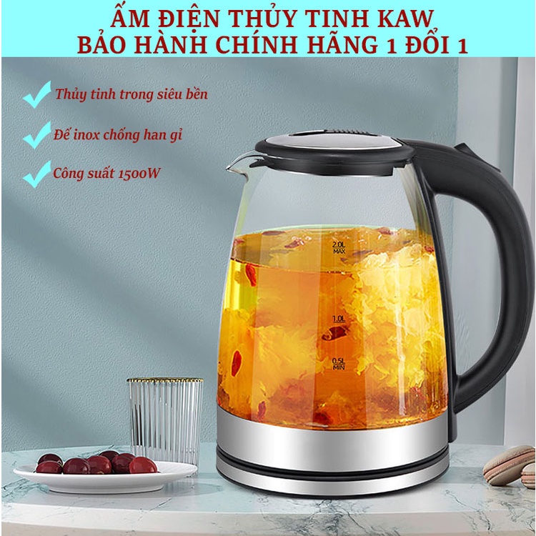 Ấm điện đun nước KAW / RAPIDO bằng thủy tinh 1.8, Bình đun siêu tốc giá rẻ - BẢO HÀNH CHÍNH HÃNG