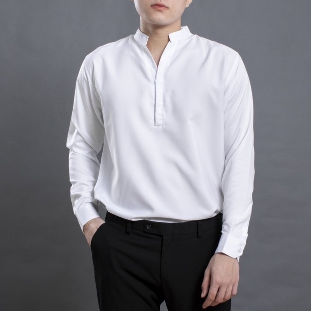 Áo sơ mi nam cổ trụ vải lụa LADOS - 18045 chất mềm mịn form chuẩn phong cách Hàn Quốc | BigBuy360 - bigbuy360.vn