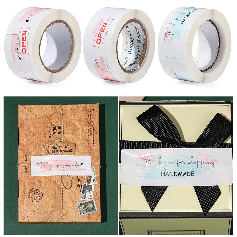 Cuộn 120 Nhãn Dán In Chữ Thank You Màu Hồng Kích Thước 1x3inch Dùng Trang Trí Gói Quà