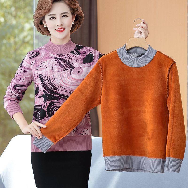 Áo thun tay dài plus size giữ ấm mùa đông cho phụ nữ trung niên