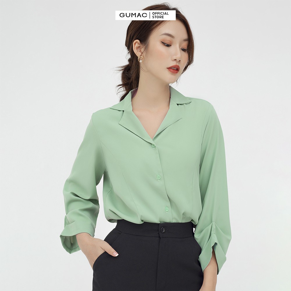 Áo sơ mi cổ ve GUMAC vải lụa cao cấp màu xanh AB531 - HÀNG MỚI VỀ