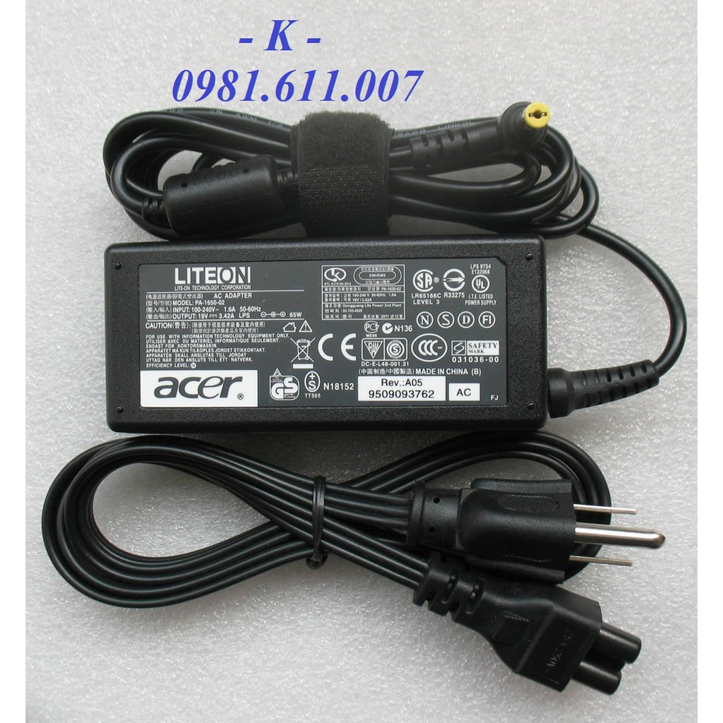 Sạc Laptop Acer D525 D725 (Màu Đen) (19V - 3.42A)