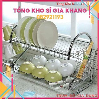 Sp311 Giá úp bát đĩa 2 tầng inox có khay hứng nước