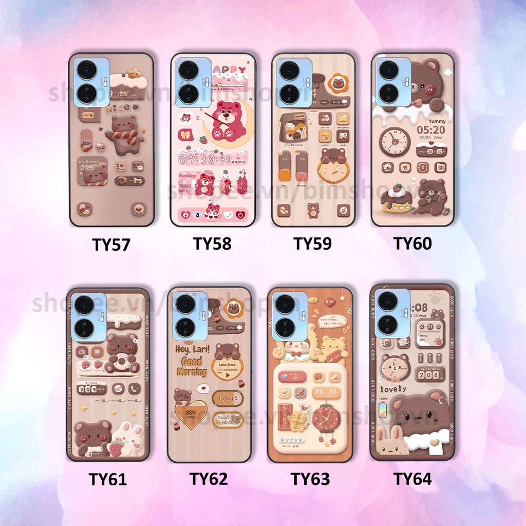 Ốp Vivo Y55 2022 in 3D icon gấu nổi siêu xinh, siêu đáng yêu, cá tính phong cách