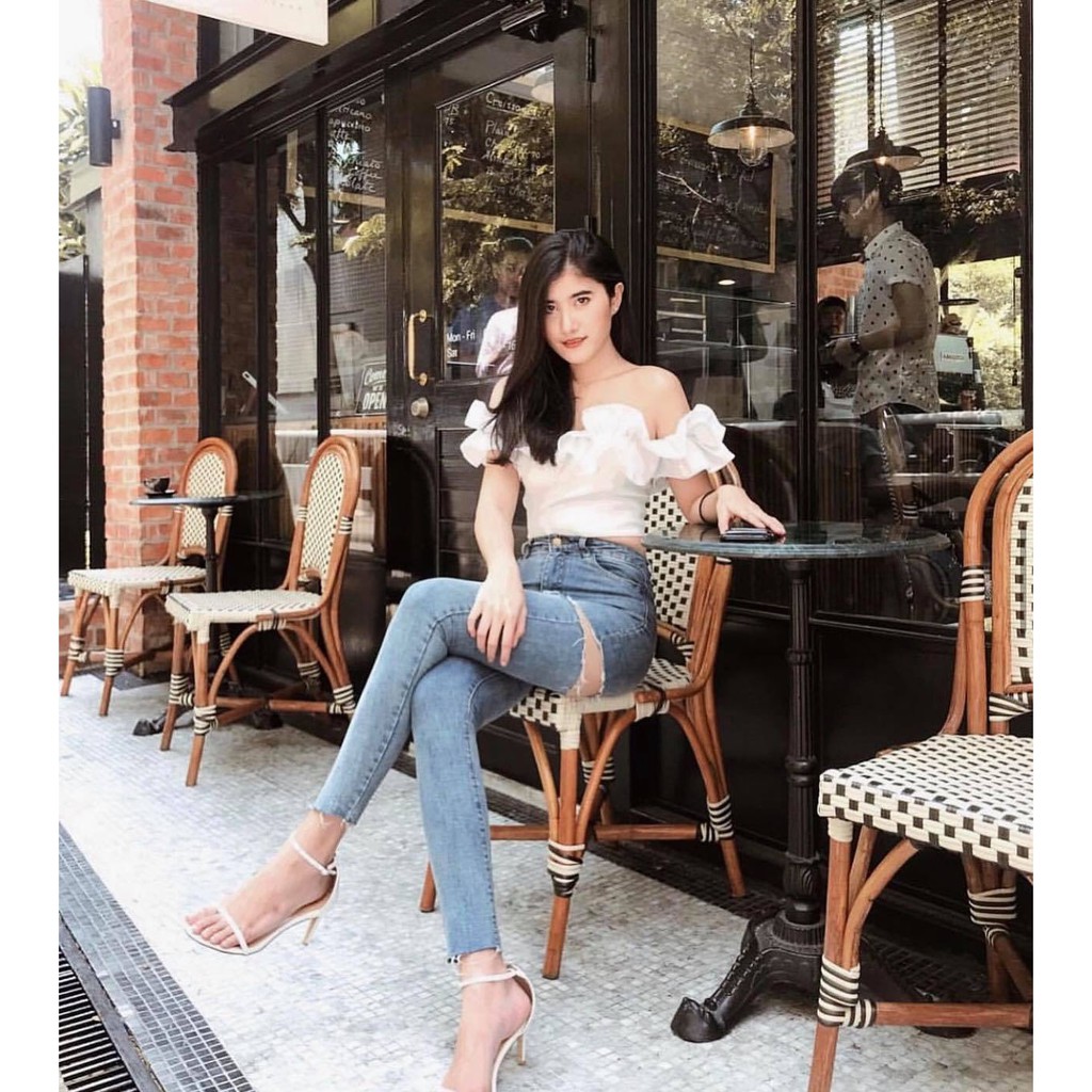 Áo Croptop Trễ Vai Nhún Bèo