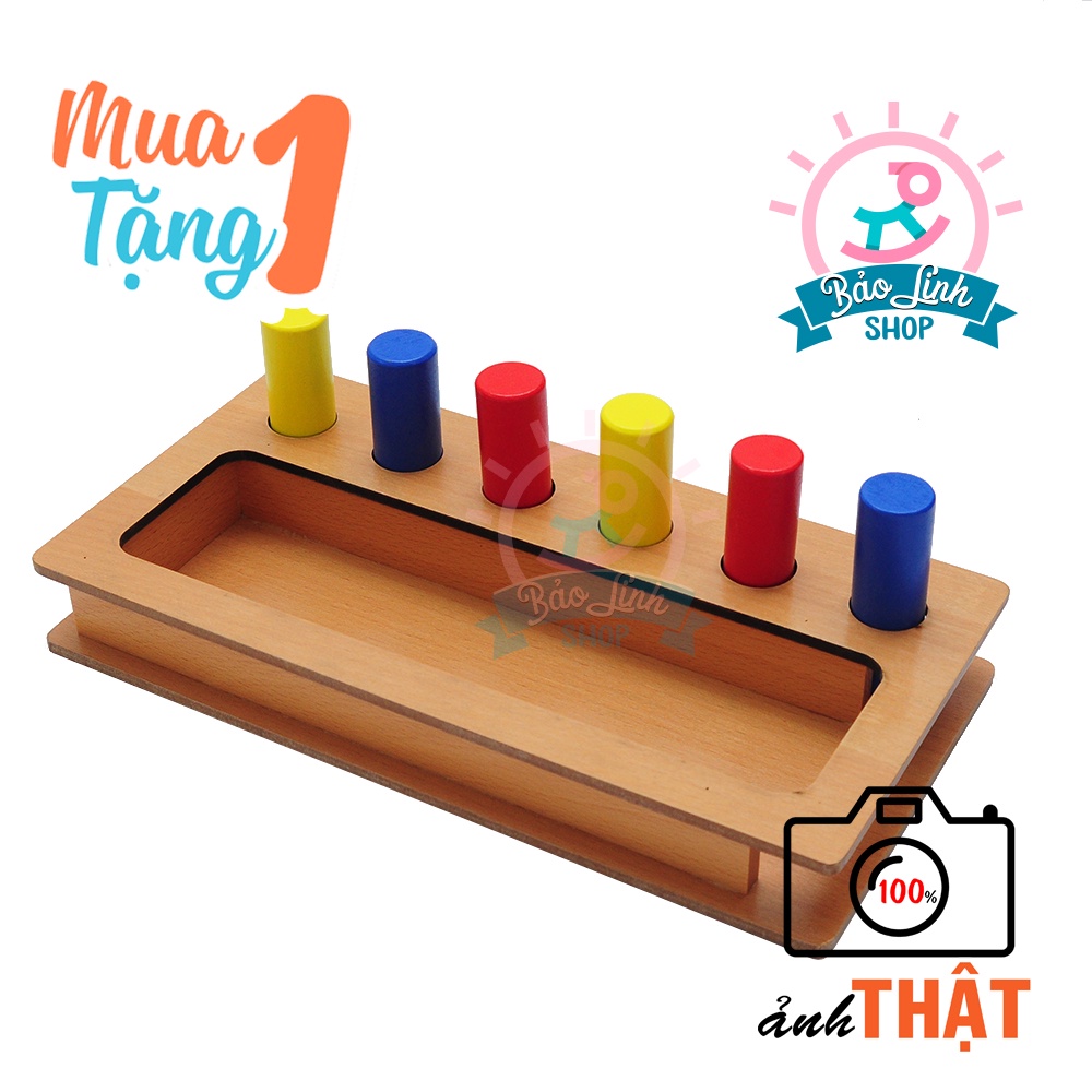 Giáo cụ Montessori 0-3 - Chốt cắm tròn BẢN CHUẨN cho bé 12-15 tháng trở lên rèn vận động tinh, học về màu sắc